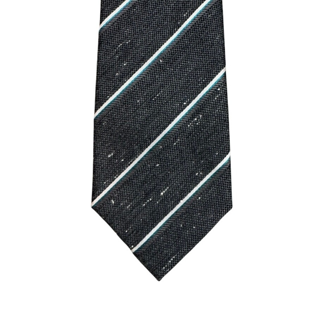 Curated Basics New York Silk Tie Charcoal Grey Teal White Striped Hand Made
